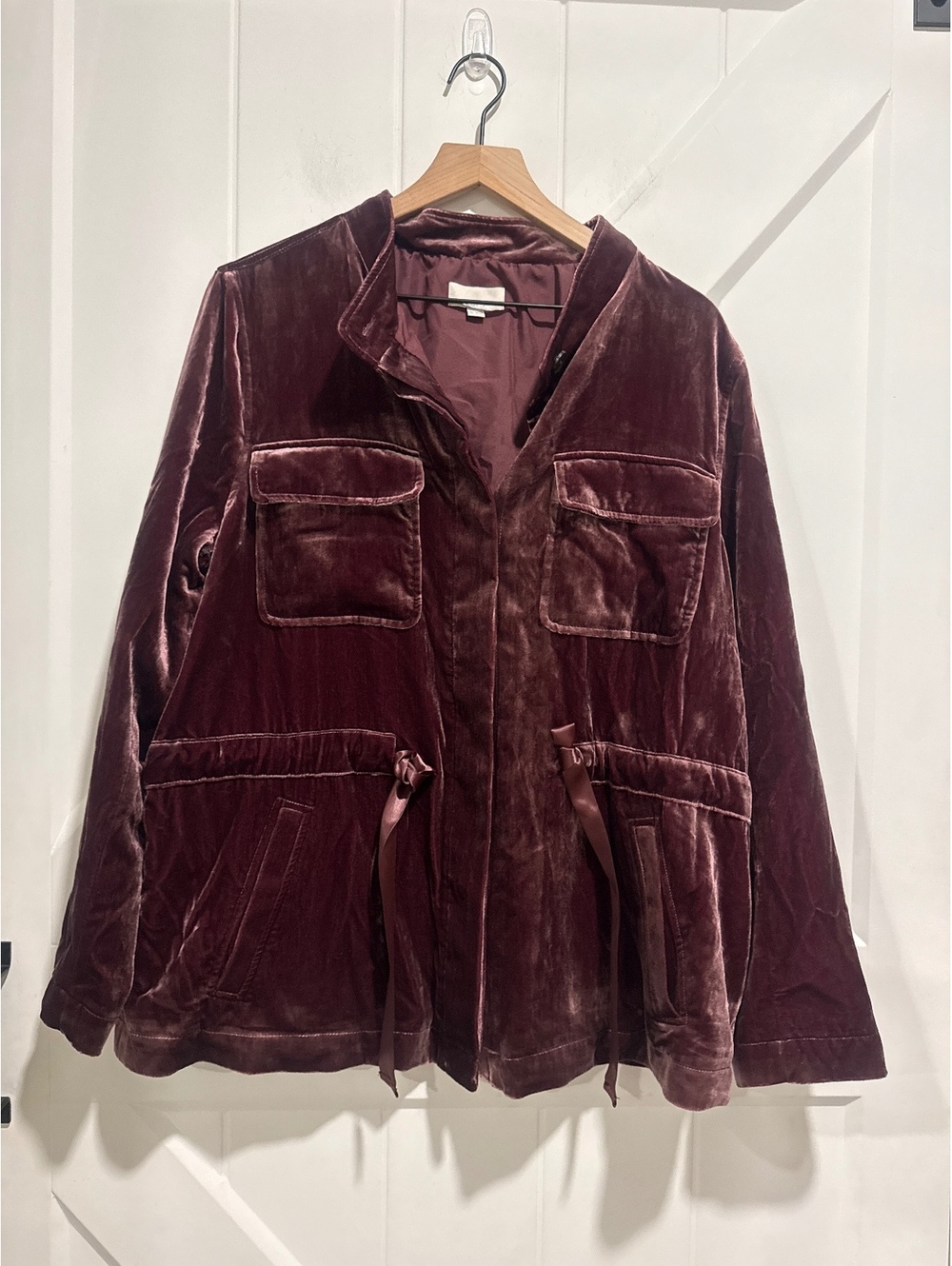 LOFT Burgundy Velvet Jacket with Drawstring Waist, Size XL